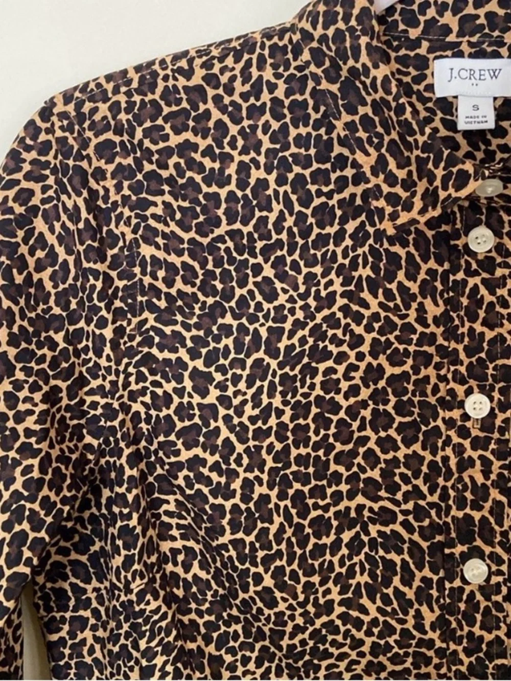 J.Crew Factory Leopard Print Button Down Shirt Small Mob Wife 100% Cotton